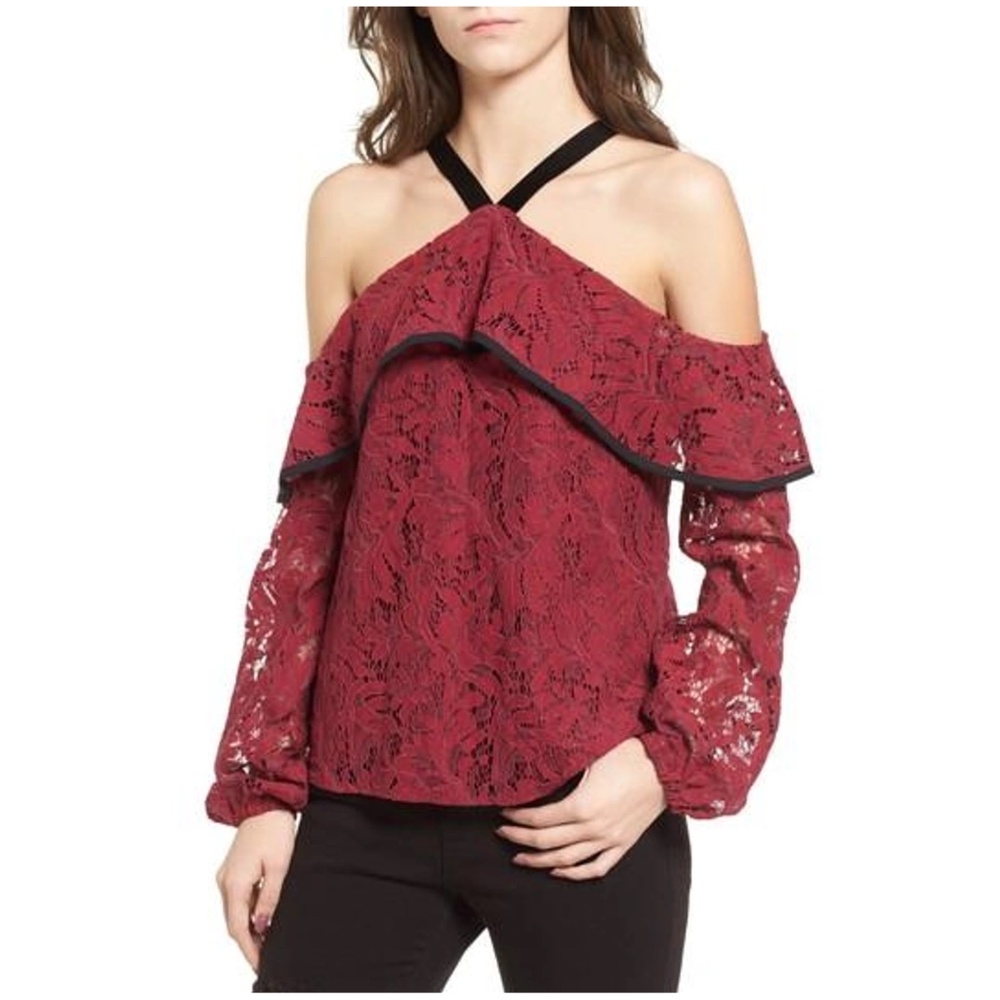 WAYF - Helena Cold Shoulder Lace Top | Size: Small | Burgundy Lace | NWT / NEW
